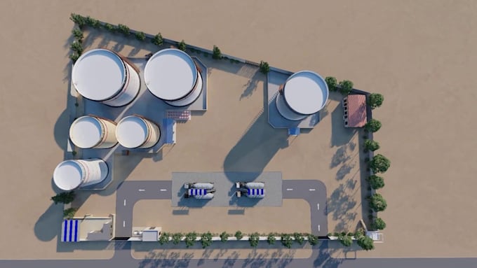 create 3d industrial plant animation oil tank farm factory walkthrough visual