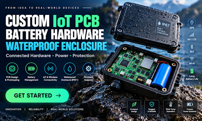 custom iot pcb, battery hardware and waterproof enclosure design solutions