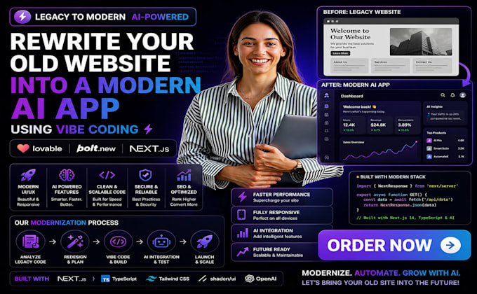 rewrite your old website into a modern ai app using vibe coding