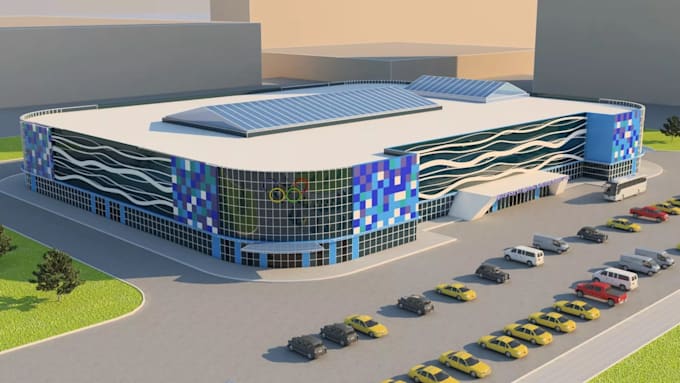 create photorealistic 3d rendering for stadium, sport complex and gaming arena