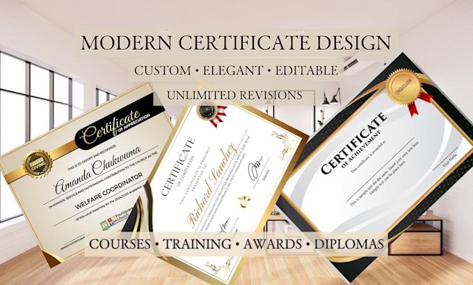 create modern or editable certificate design for courses, training, and awards