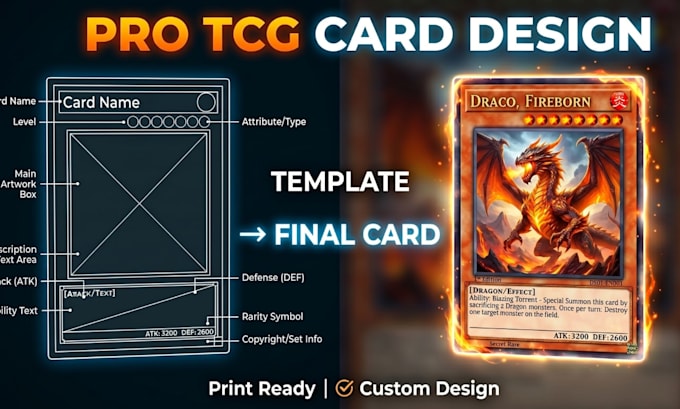 design professional trading card game tcg templates, frames and mockups