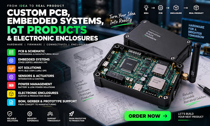 develop custom pcb, embedded systems, iot products and electronic enclosures