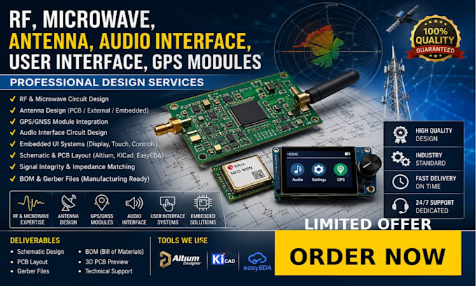 design rf, microwave, antenna, gps modules, audio and embedded UI UX systems