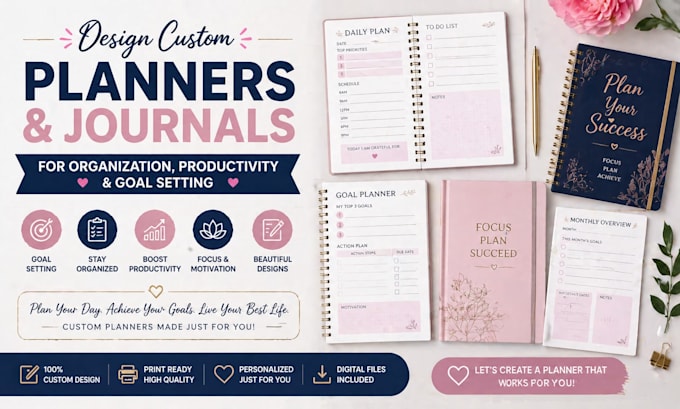 design custom planners journals for organization productivity goal setting
