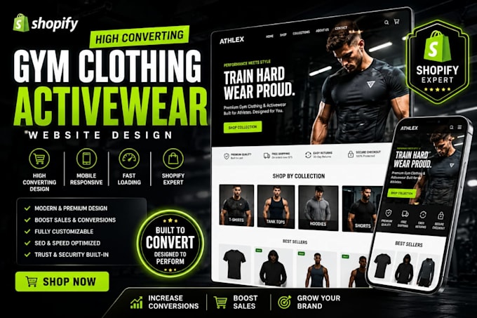 build a high converting shopify gym clothing activewear, fitness apparel website