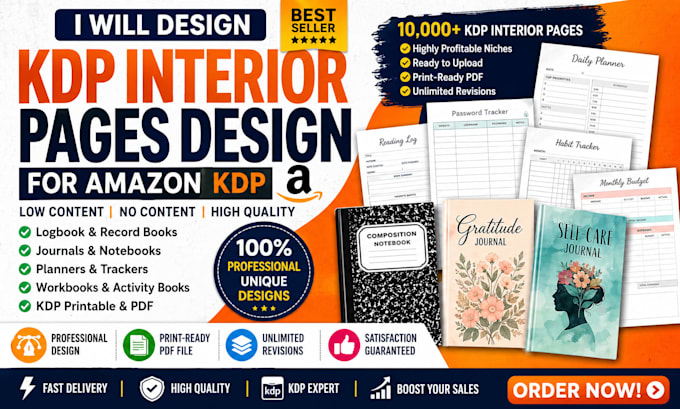 create KDP interior pages, logbooks, journals and planners