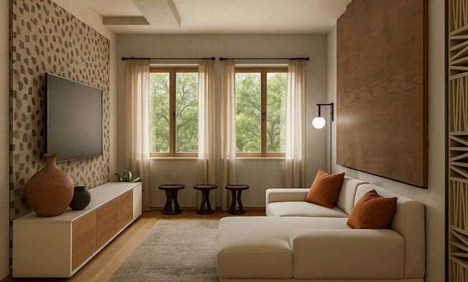 create a modern scandinavian interior design with realistic 3d renders