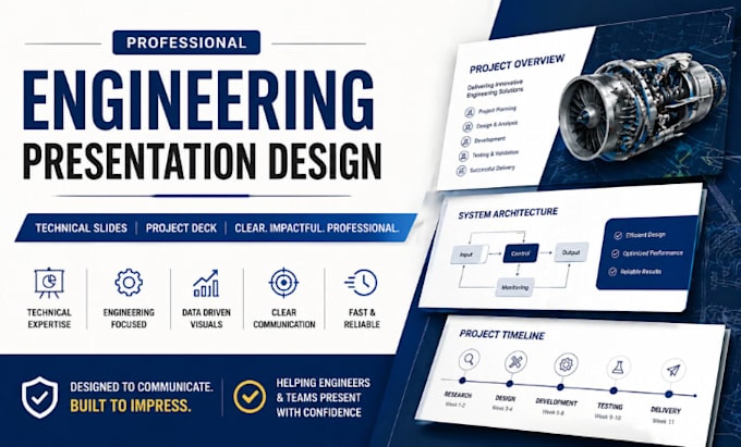 engineering presentation design, technical slides, project deck design