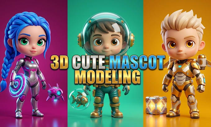 design 3d cute character chibi model 3d model, character modeling for animation