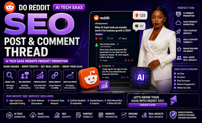 do reddit seo post and comment thread ai tech saas website product promotion