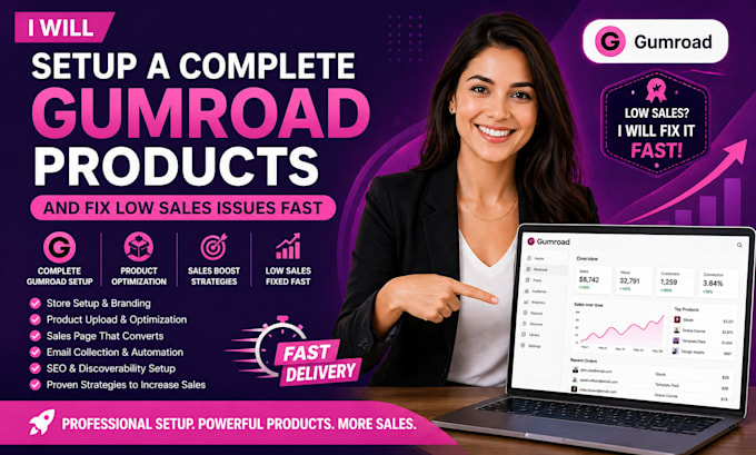 setup a complete gumroad products and fix low sales issues fast