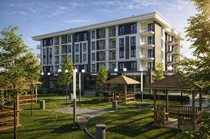 design modern exterior facade and render