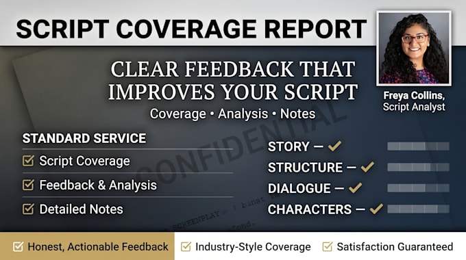 provide script coverage, feedback, analysis, notes for your screenplay or script
