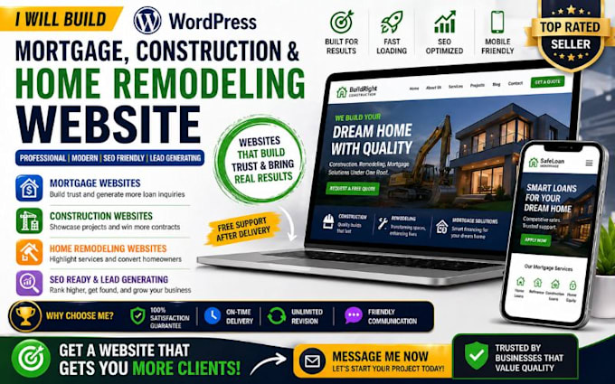 build wordpress website for mortgage construction  web home remodeling website