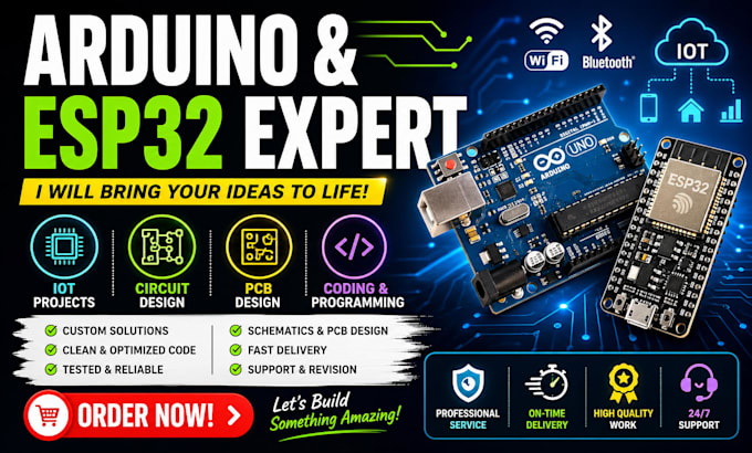 arduino programming, esp32 , iot projects, electronics prototyping, pcb design