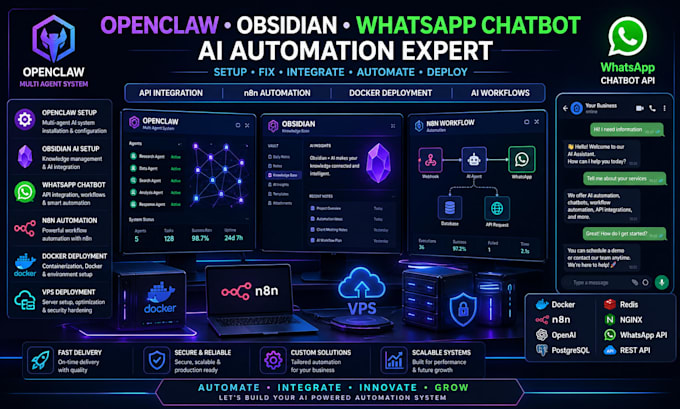 fix openclaw vps setup obsidian whatsapp chatbot api docker n8n ai agent expert