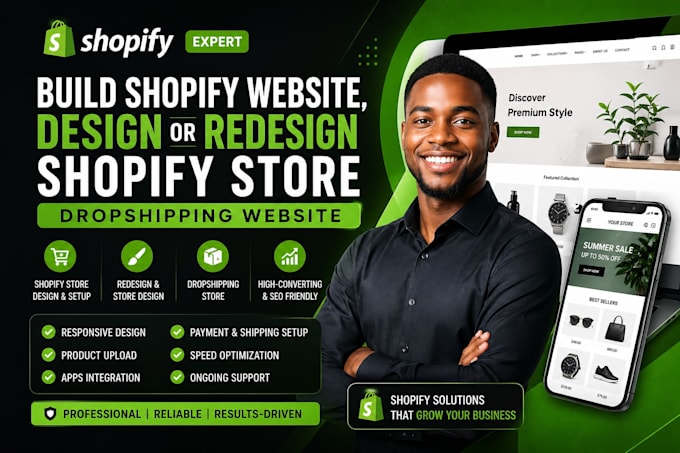 build shopify website, design or redesign shopify store, dropshipping website