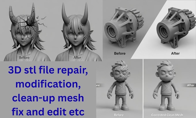 do stl file repair, edit, fix custom modification mesh cleanup for 3d printing
