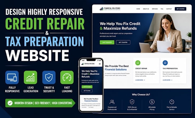 design highly responsive credit repair website tax preparation website