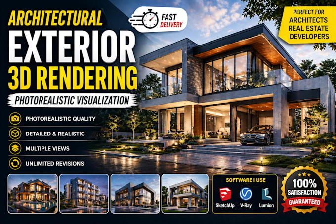 create architectural exterior 3d rendering, photorealistic visualization