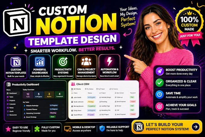 Design a custom notion template dashboard for productivity and business ...