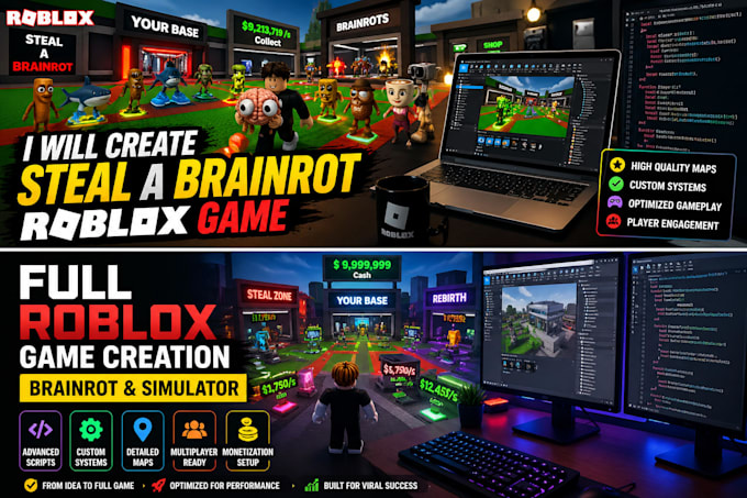 Create viral roblox steal a brainrot game, brainrot map, full game by