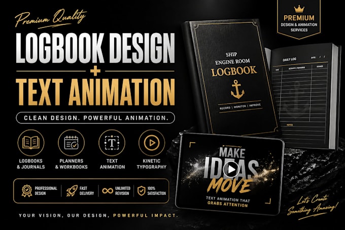 design professional logbook journal planner and create text animation