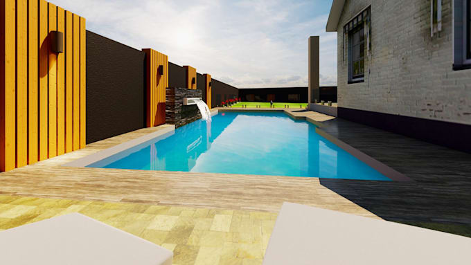 design 3d swimming pool, backyard pool, luxury pool rendering