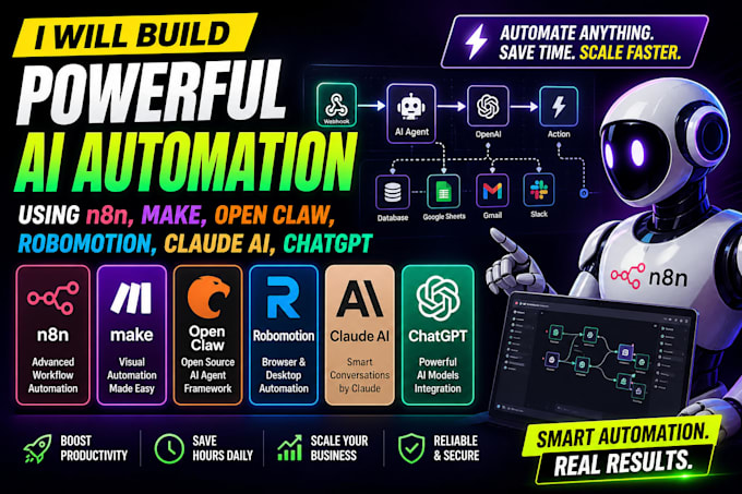 build ai automation workflows using n8n, make, and robomotion