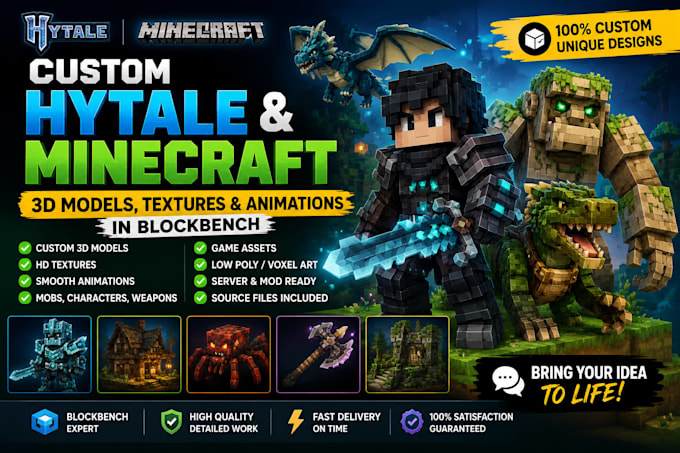 create custom hytale 3d models, textures and animation in blockbench