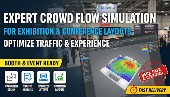 simulate crowd flow layout for exhibition booth conference events
