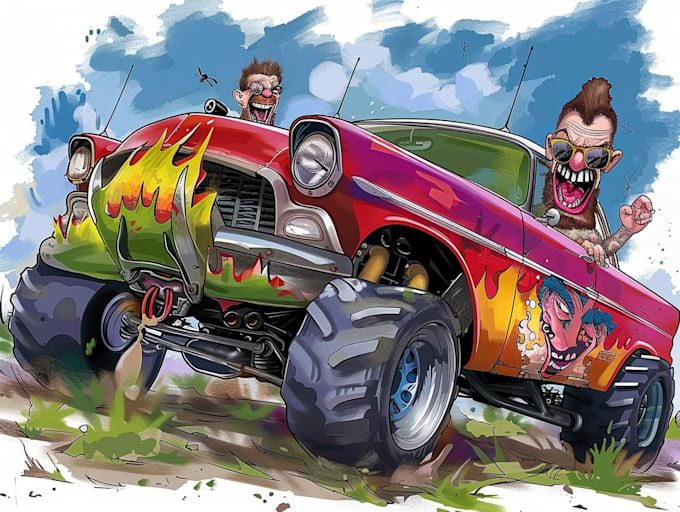 create illustration cartoon car rat fink style