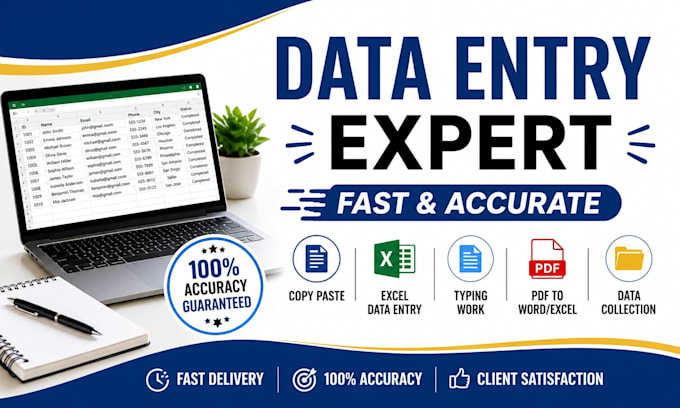 do accurate data entry, typing, copy paste and excel work