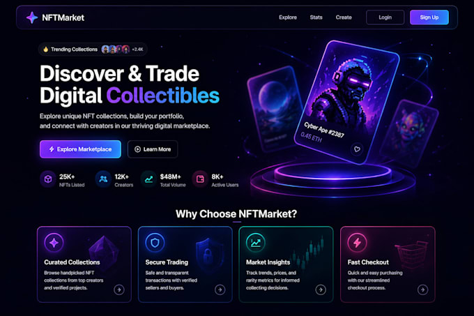 develop nft marketplace, nft minting engine, nft website, staking website
