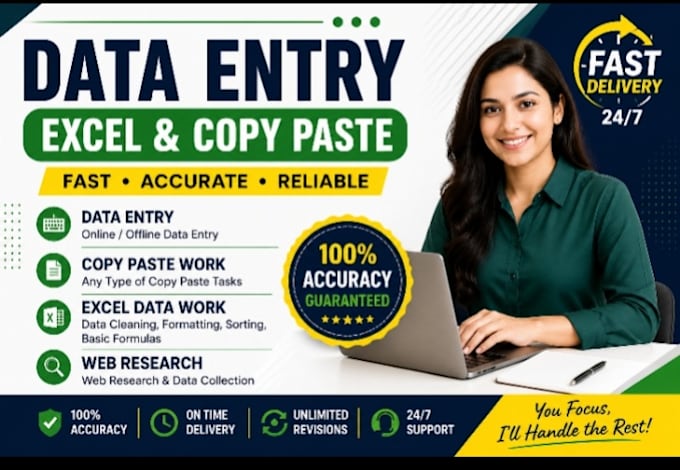 do fast and accurate data entry, excel, copy paste and web research