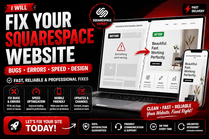 fix and update your squarespace website, bugs, speed, and mobile issues