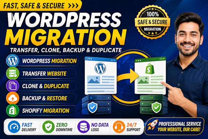 transfer backup migration clone duplicate wordpress site or shopify migration