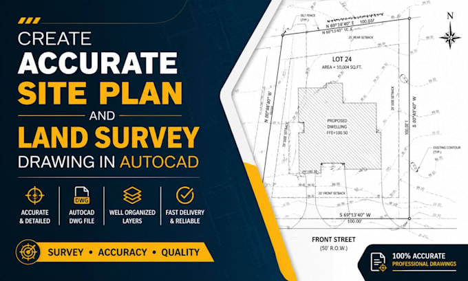 create accurate site plan and land survey drawing in autocad