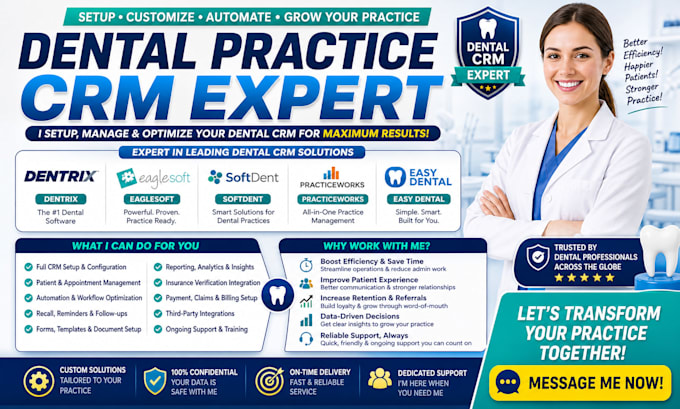 setup dental practice CRM dentrix eaglesoft softdent practiceworks easy dental