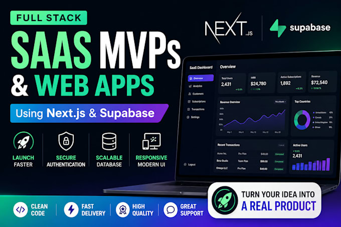 build full stack saas mvps and web apps using next js and supabase