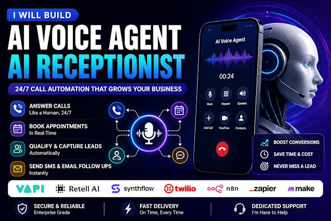 build ai voice agent, ai receptionist with vapi, retell, twilio