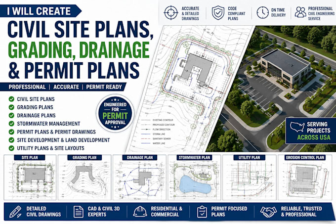 create civil site plans, grading, drainage and permit plans