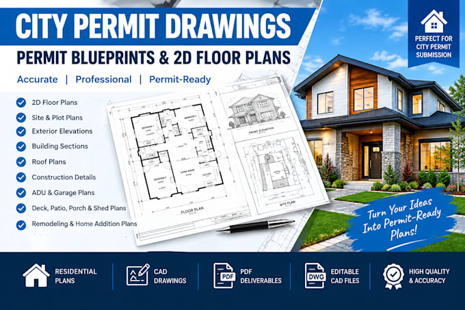 create city permit drawings, permit blueprints and 2d floor plans
