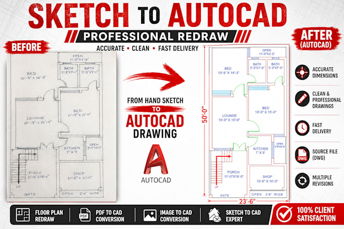 convert sketch and pdf to autocad drawing