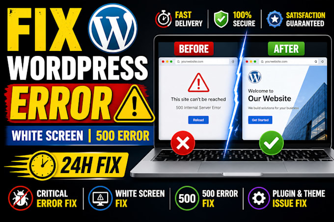 fix wordpress critical error, white screen and 500 error fast