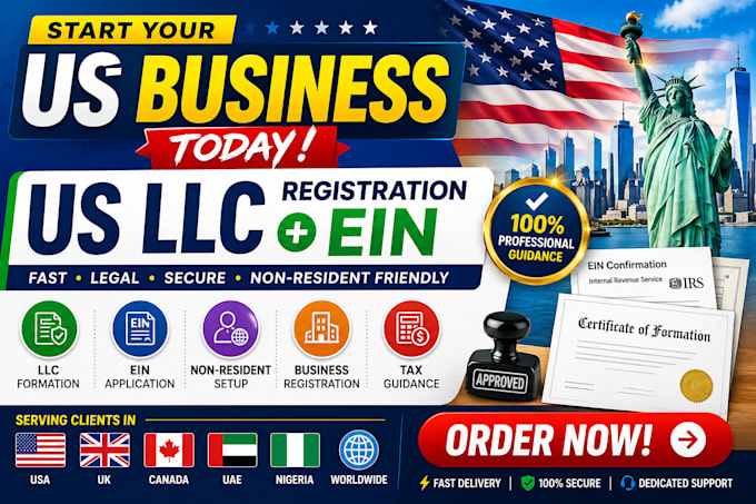 help you register US llc, ein  business setup legally