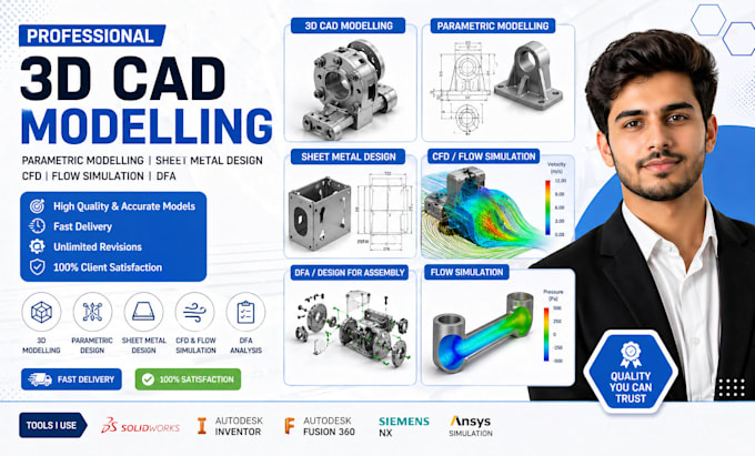 3d cad modelling, parametric modelling, sheet metal design, cfd, flow simulation