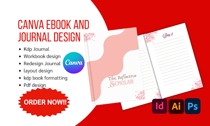 design, redesign journal design workbook layout kdp book formatting pdf in canva