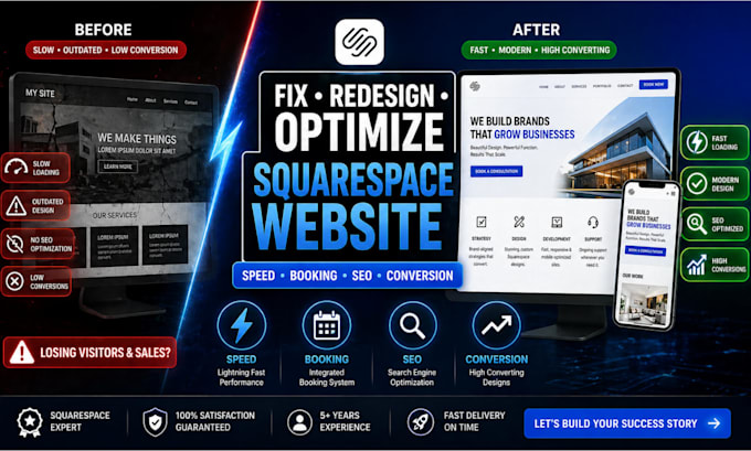 fix redesign squarespace website booking optimize speed integration SEO
